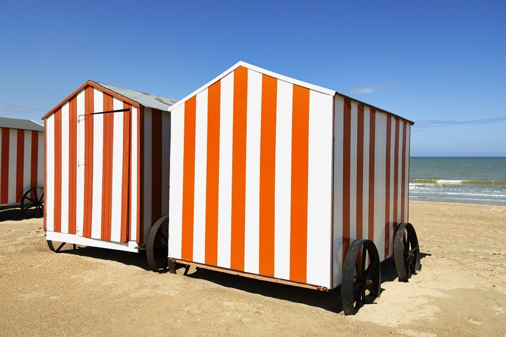 Typical beach huts in Belgium