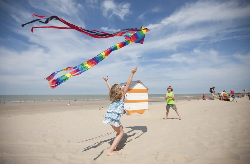 playing with kites on the Belgian coast