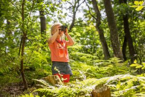 Girl in woodland walk