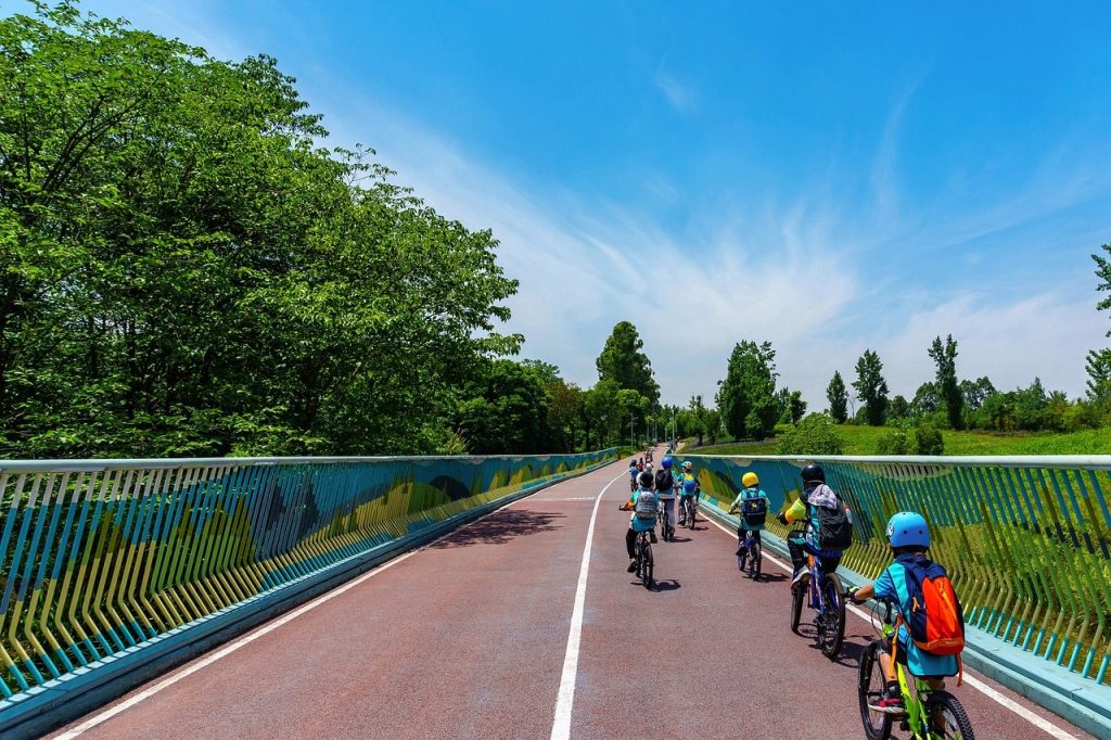 Kids cycling on cycle paths
