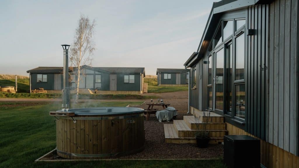 Lodge with hot tub