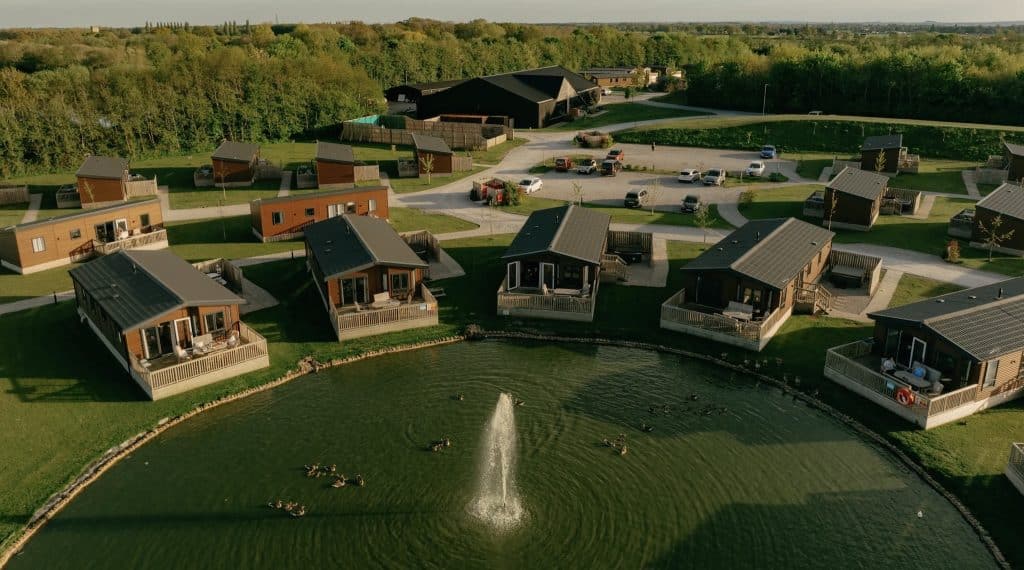 Lodges by a lake